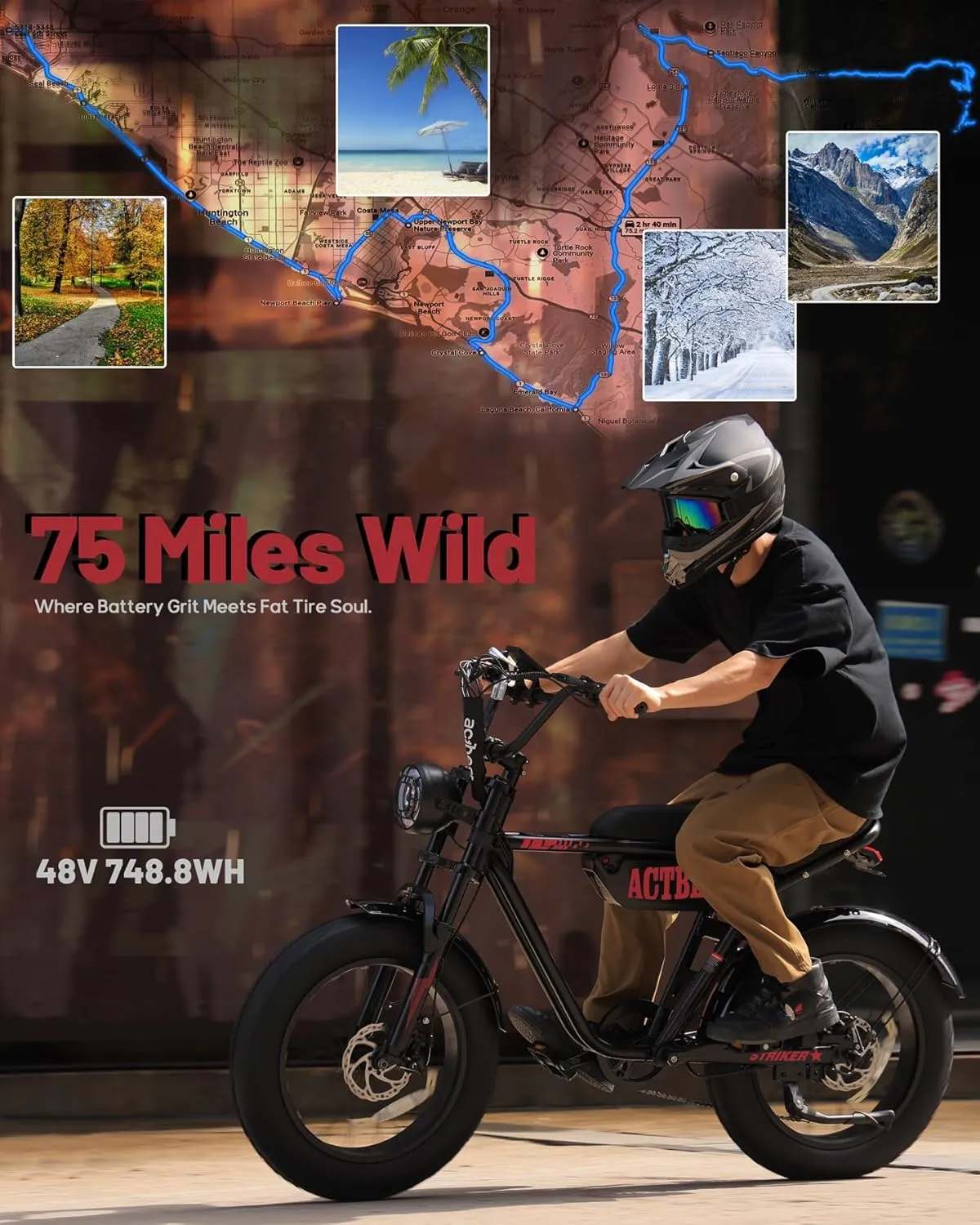 20"/16" Electric Bike,Peak 1500W/1200W, 48V 15.6Ah/10.4Ah Fat Tire All-Terrain Electric Motorcycle,Full Suspension,UL2849 Electric Dirt Bike for Adults on Mountains/Snow/Sandy