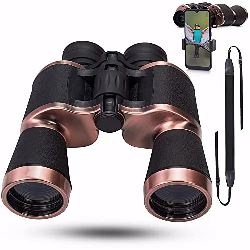 20x50 Binoculars High Power Binoculars for Adults with Low Night Vision Waterproof Compact Binoculars for Bird Watching Hunting Hiking Traveling Outdoor, Phone Adapter Strap and Case