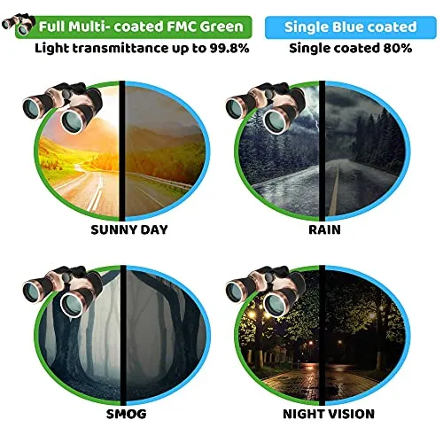 20x50 Binoculars High Power Binoculars for Adults with Low Night Vision Waterproof Compact Binoculars for Bird Watching Hunting Hiking Traveling Outdoor, Phone Adapter Strap and Case