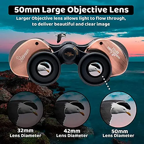20x50 Binoculars High Power Binoculars for Adults with Low Night Vision Waterproof Compact Binoculars for Bird Watching Hunting Hiking Traveling Outdoor, Phone Adapter Strap and Case