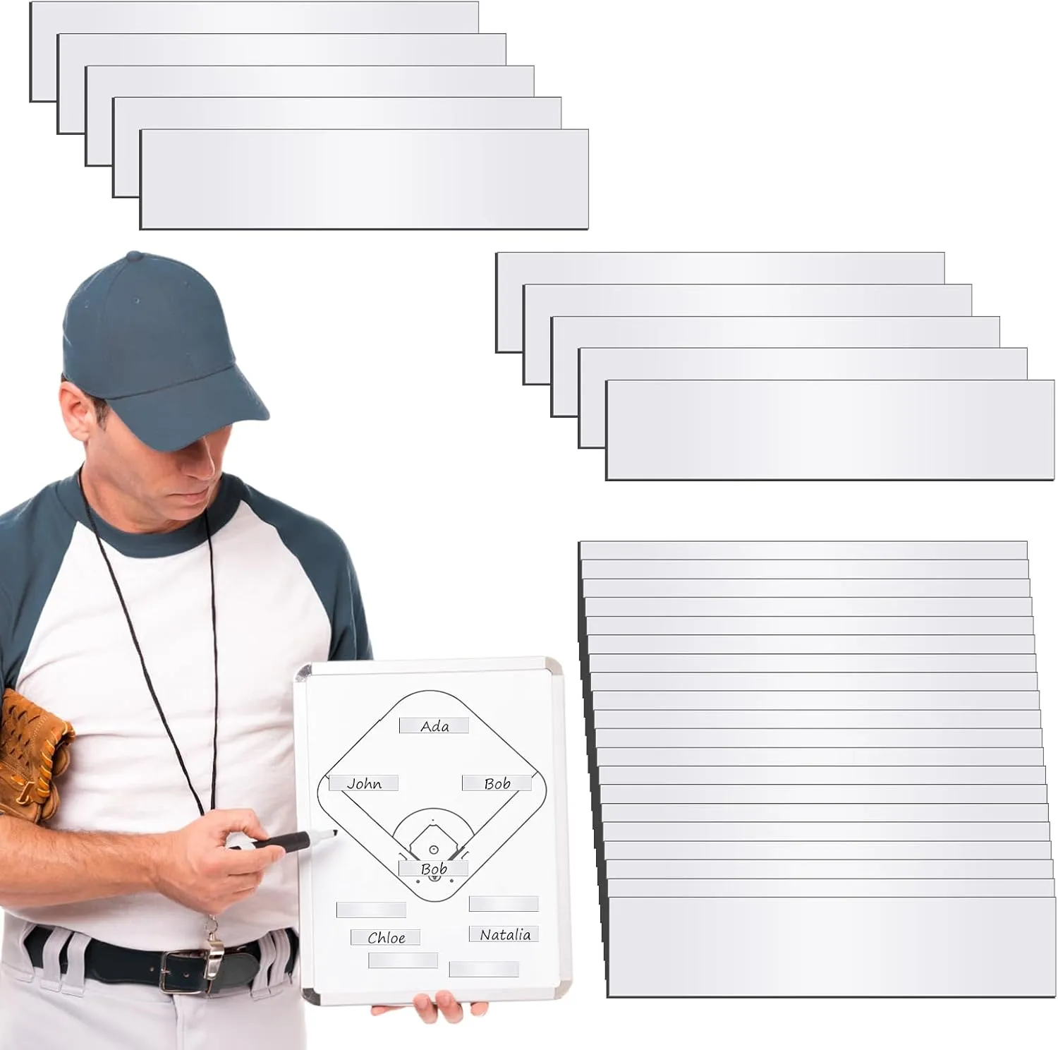 30 Pcs Magnetic Strips for Baseball Lineup Board Dugout Organization,0.5 x 2.35 Inch Versatile Magnetic Name Lineup Tabs for Easy Team Organization