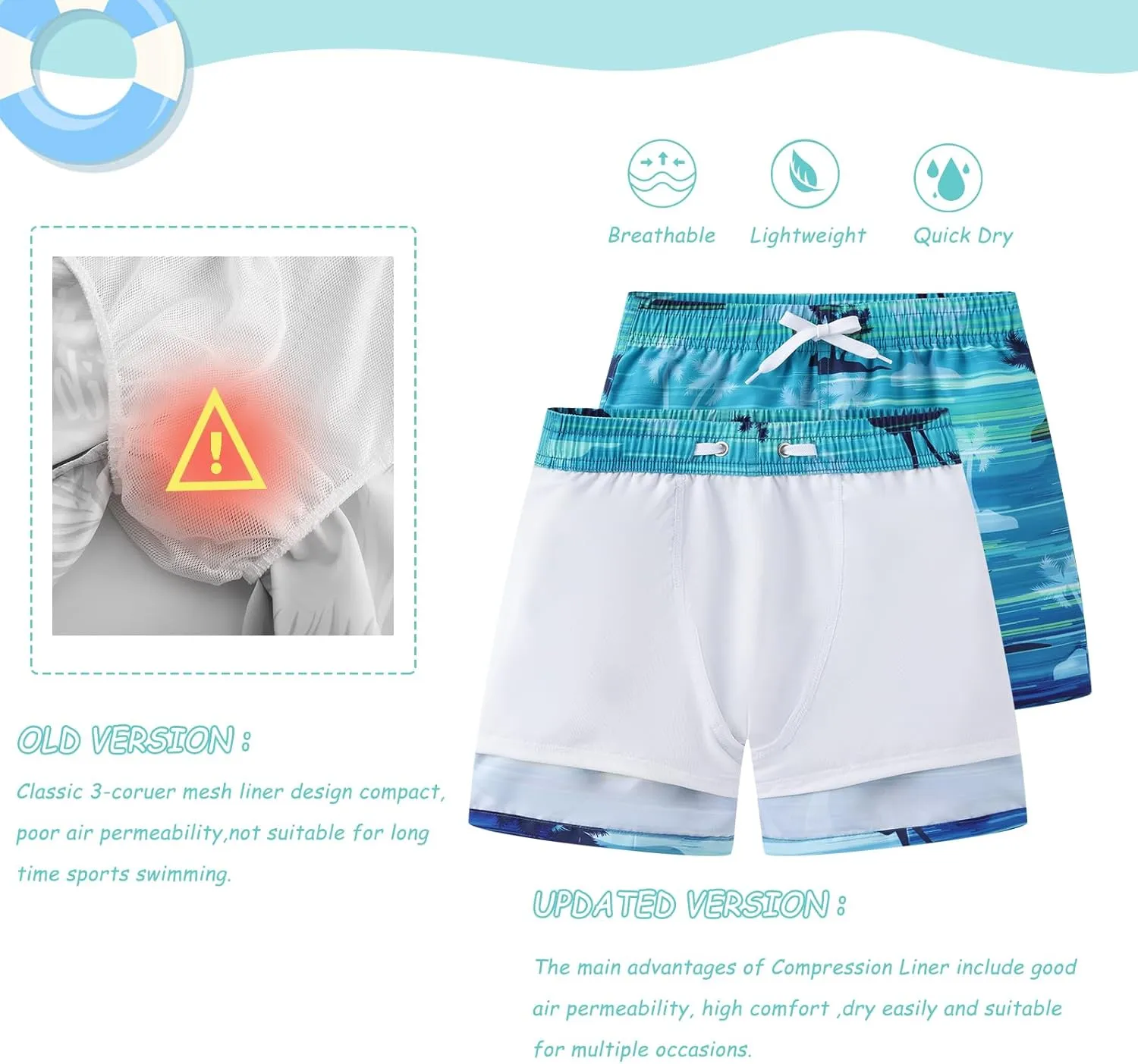 Boys Swim Trunks Swim Shorts with Brief Liner for Kids Boys Quick Dry Swim Shorts Beach Swimwear