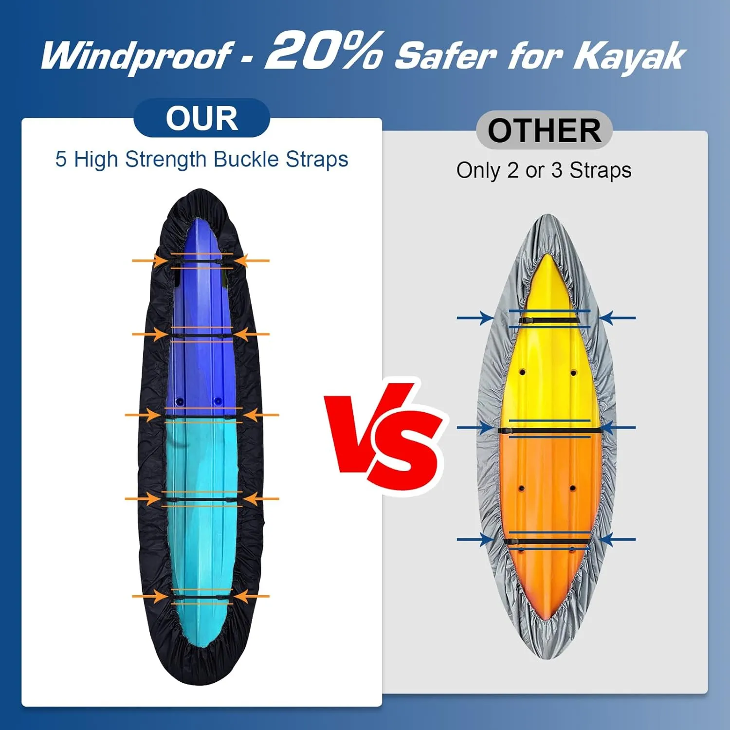 CHANGE MOORE Kayak Cover Waterproof With Storage Bag, 600D Oxford Fabric for 13.2-14.5 ft Boats, 5 Straps for Wind and Dust Protection, Suitable for Paddle Boards, Canoes, Fishing Boats