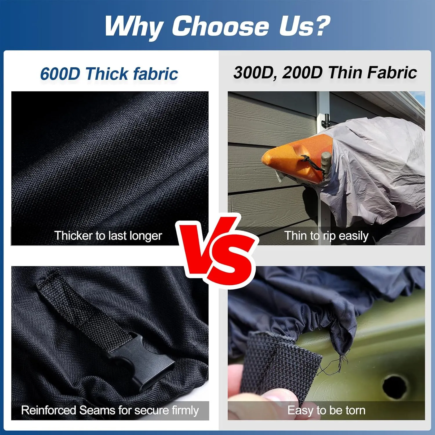 CHANGE MOORE Kayak Cover Waterproof With Storage Bag, 600D Oxford Fabric for 13.2-14.5 ft Boats, 5 Straps for Wind and Dust Protection, Suitable for Paddle Boards, Canoes, Fishing Boats