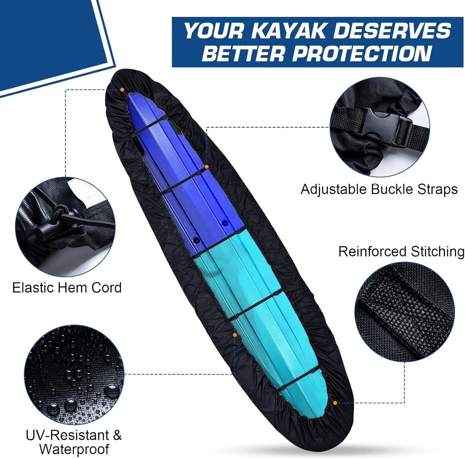CHANGE MOORE Kayak Cover Waterproof With Storage Bag, 600D Oxford Fabric for 13.2-14.5 ft Boats, 5 Straps for Wind and Dust Protection, Suitable for Paddle Boards, Canoes, Fishing Boats