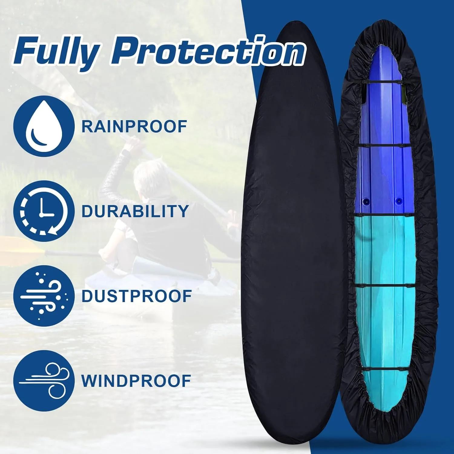 CHANGE MOORE Kayak Cover Waterproof With Storage Bag, 600D Oxford Fabric for 13.2-14.5 ft Boats, 5 Straps for Wind and Dust Protection, Suitable for Paddle Boards, Canoes, Fishing Boats