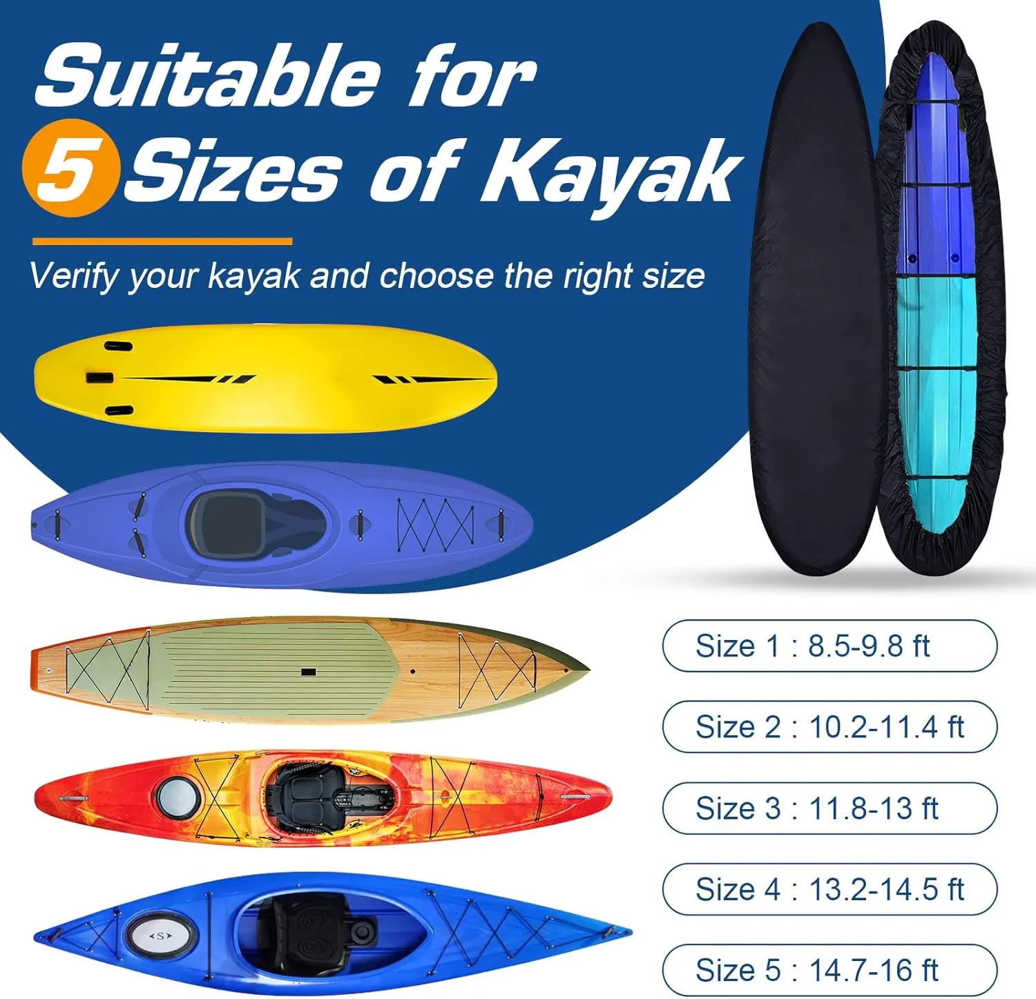 CHANGE MOORE Kayak Cover Waterproof With Storage Bag, 600D Oxford Fabric for 13.2-14.5 ft Boats, 5 Straps for Wind and Dust Protection, Suitable for Paddle Boards, Canoes, Fishing Boats