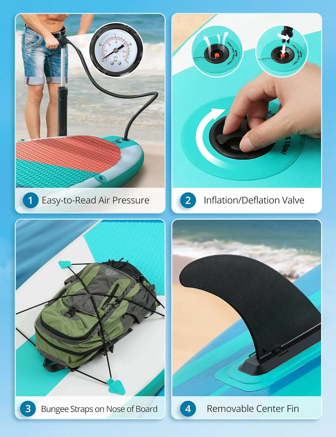 EVAJOY Inflatable Paddle Board 6'' Thick Around Stand Up Paddle Board with Portable iSUP Accessories & Waterproof Bag, Portable Hand Pump for Racing Touring Fishing , Safety Leash, Main Fin