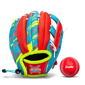 Franklin Sports Air Tech Baseball Glove with Ball - Tee Ball - Soft Air Tech Foam - Royal/Red