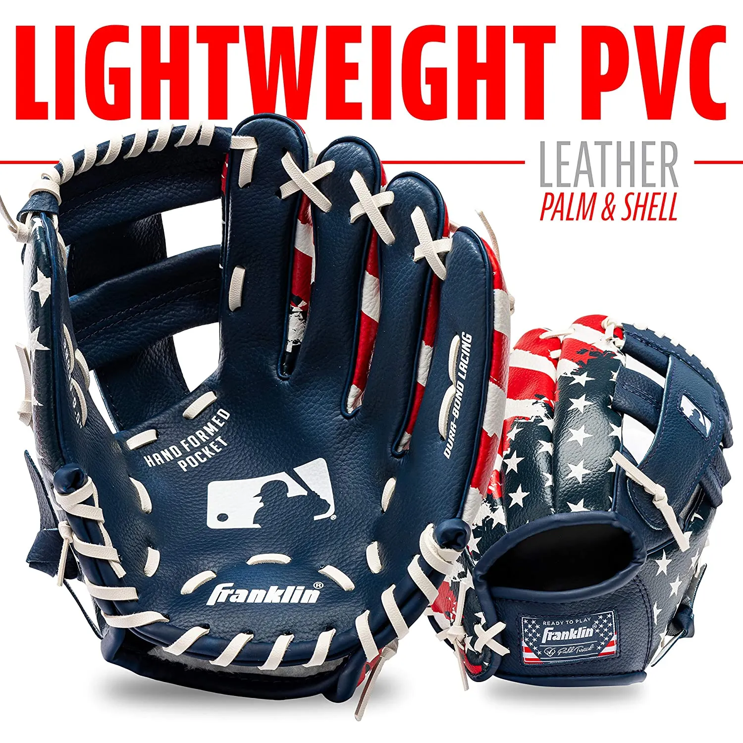 Franklin Sports Tee Ball Glove, Right Handed Youth Fielding Glove, MLB® Synthetic Leather Baseball Glove, Ready To Play Glove (RTP), 9.5 In. Right Hand Throw, MLB® USA with Ball