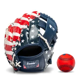 Franklin Sports Tee Ball Glove, Right Handed Youth Fielding Glove, MLB® Synthetic Leather Baseball Glove, Ready To Play Glove (RTP), 9.5 In. Right Hand Throw, MLB® USA with Ball