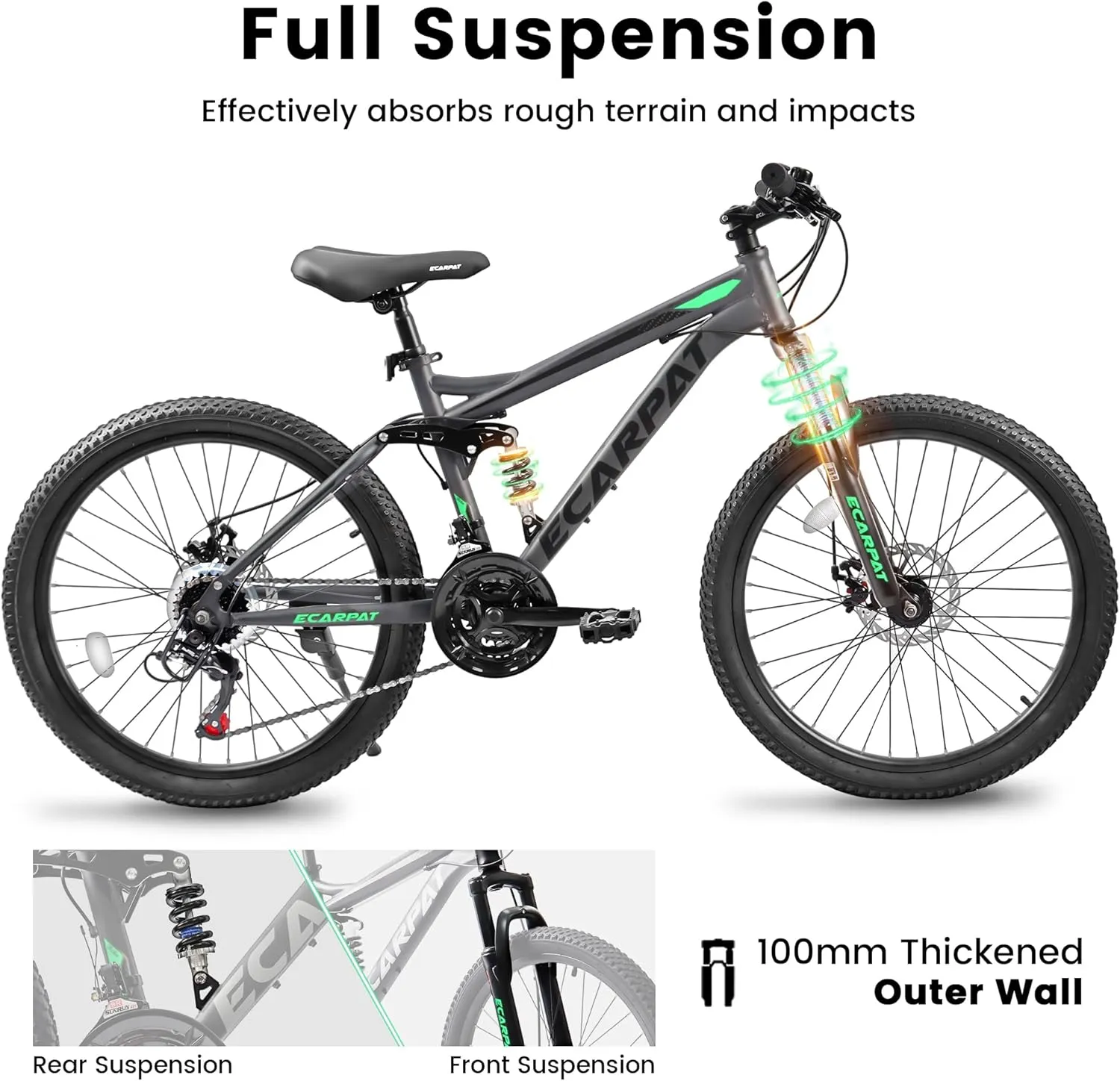 Full Dual Suspension Mountain Bike 24/26/27.5 Inch, Mountain Bike for Mens Womens, Student Work with 21-Speed Disc Trail Commuter City Snow Bicycles
