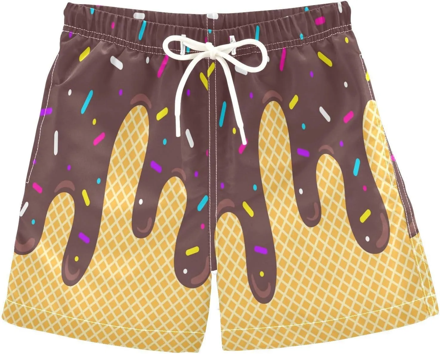 Ice Cream Boy Swim Trunks Waffle Or Cone Quick Dry Bathing Suit Swimsuit,Toddler Beach Board Shorts Summer Swimwear