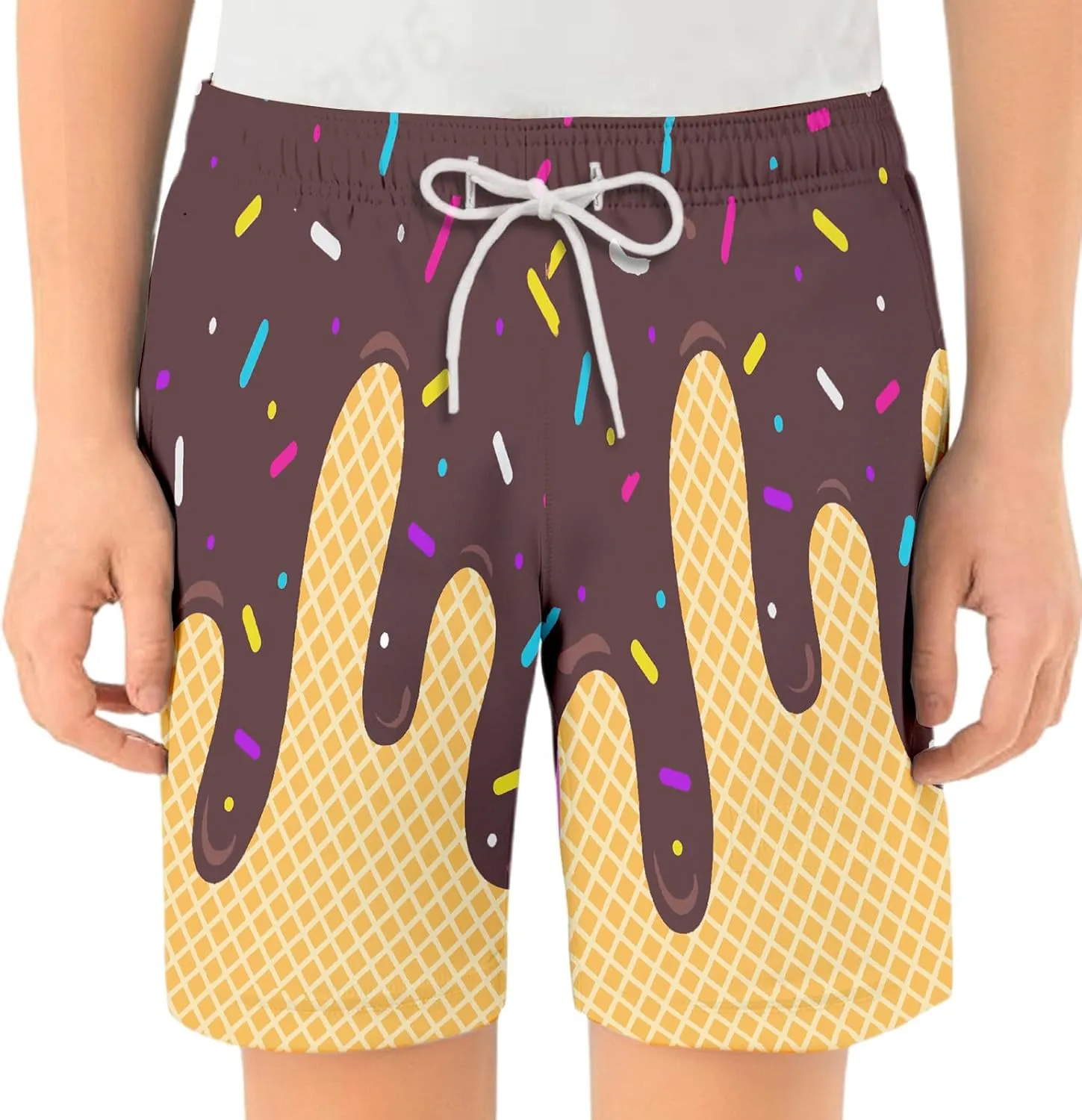 Ice Cream Boy Swim Trunks Waffle Or Cone Quick Dry Bathing Suit Swimsuit,Toddler Beach Board Shorts Summer Swimwear