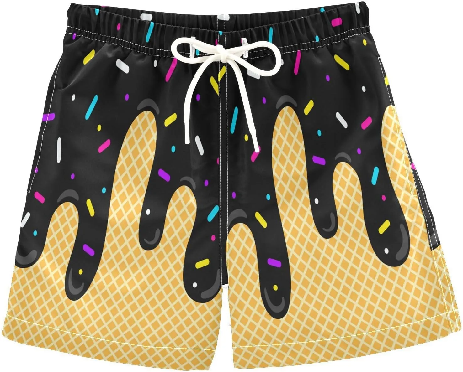 Ice Cream Boy Swim Trunks Waffle Or Cone Quick Dry Bathing Suit Swimsuit,Toddler Beach Board Shorts Summer Swimwear