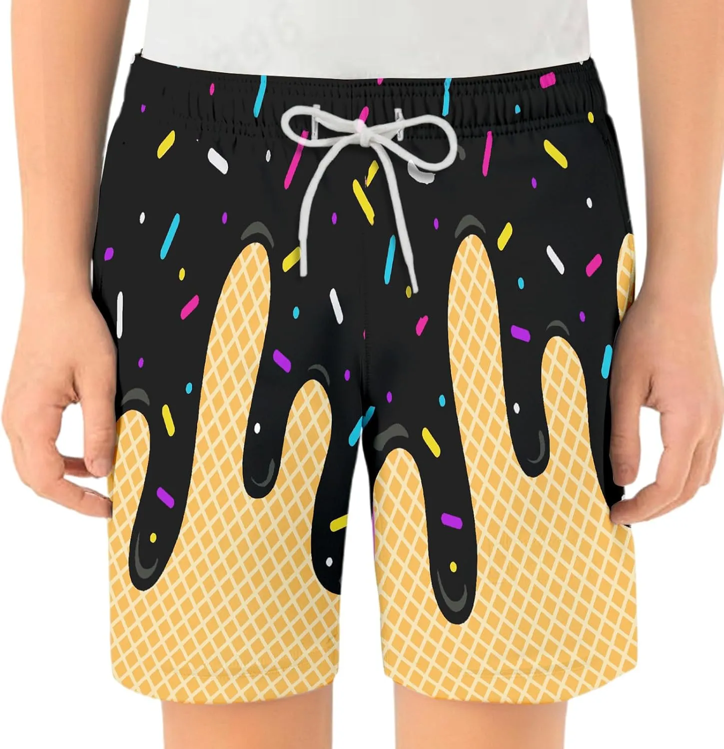 Ice Cream Boy Swim Trunks Waffle Or Cone Quick Dry Bathing Suit Swimsuit,Toddler Beach Board Shorts Summer Swimwear