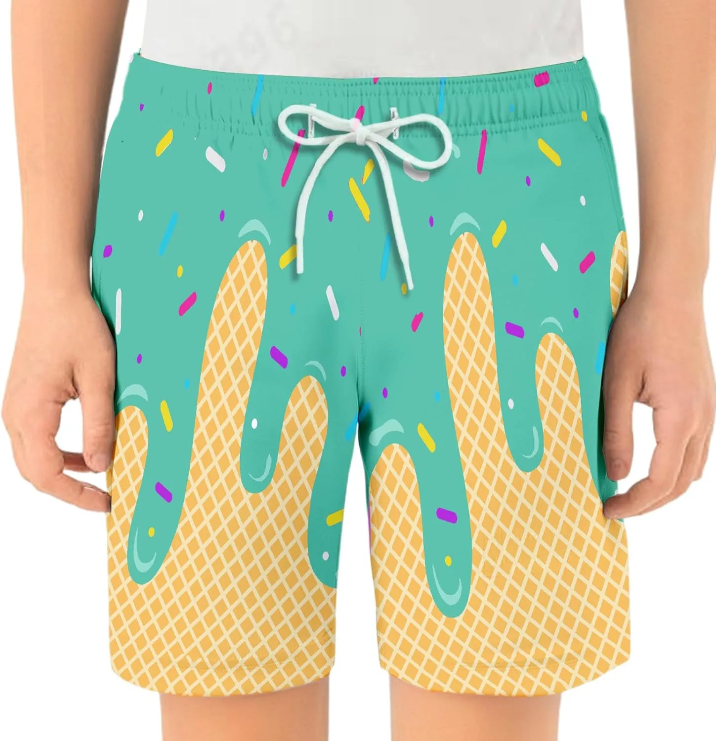 Ice Cream Boy Swim Trunks Waffle Or Cone Quick Dry Bathing Suit Swimsuit,Toddler Beach Board Shorts Summer Swimwear