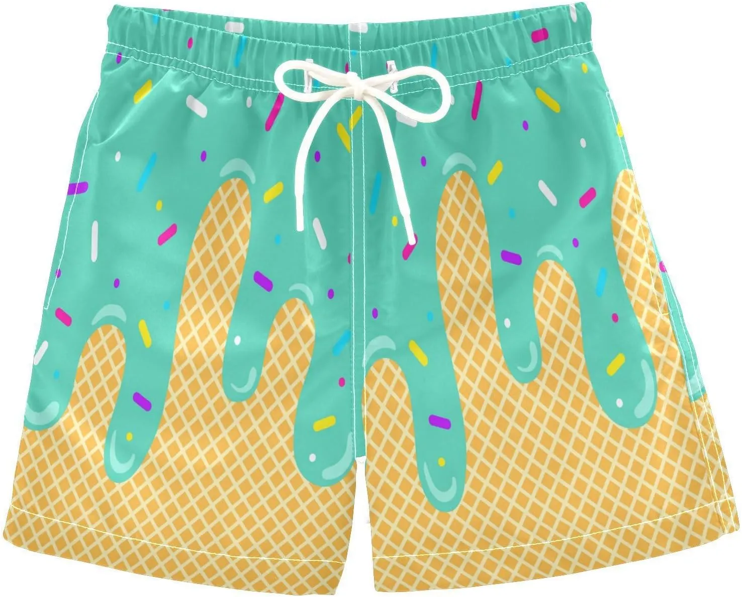 Ice Cream Boy Swim Trunks Waffle Or Cone Quick Dry Bathing Suit Swimsuit,Toddler Beach Board Shorts Summer Swimwear