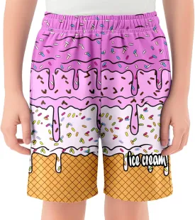 Ice Cream Shorts Boys Swim Trunks Elastic Waist with Pockets Summer Cool Cute Preppy Ice Cream Drip Baseball Shorts