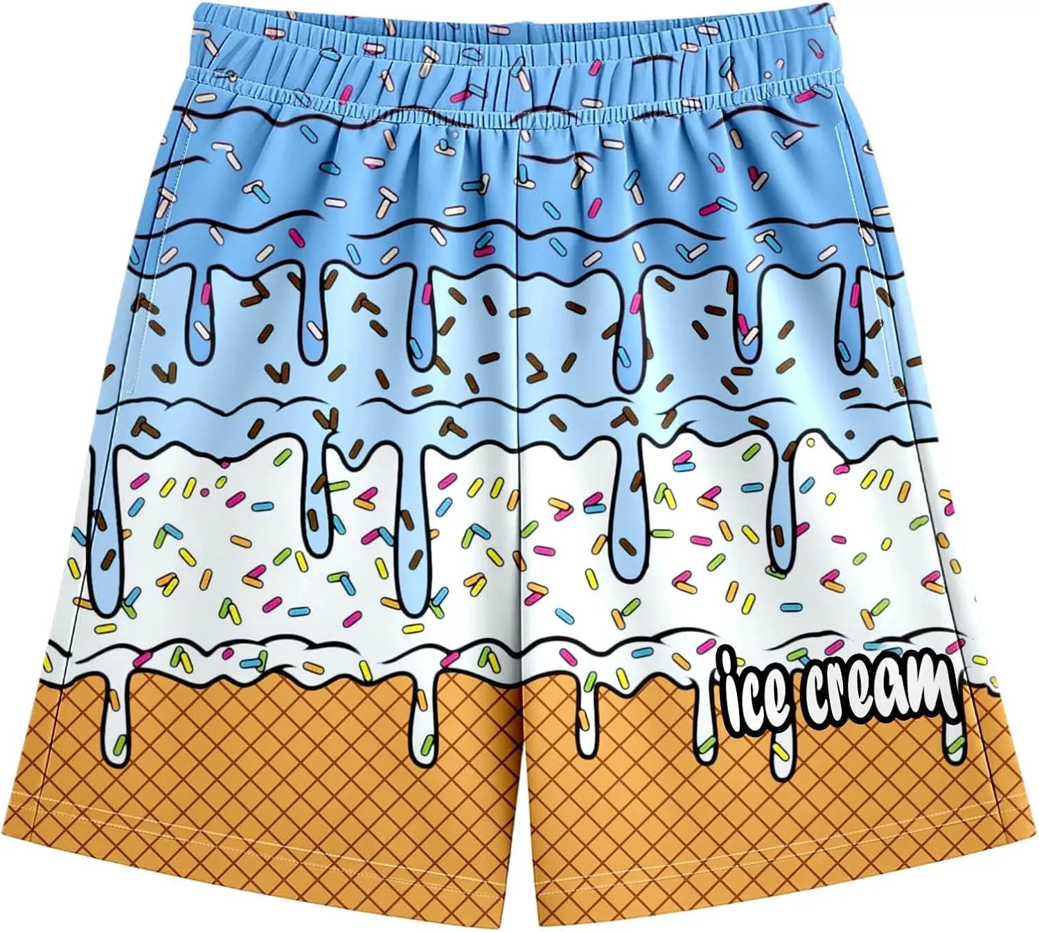 Ice Cream Shorts Boys Swim Trunks Elastic Waist with Pockets Summer Cool Cute Preppy Ice Cream Drip Baseball Shorts