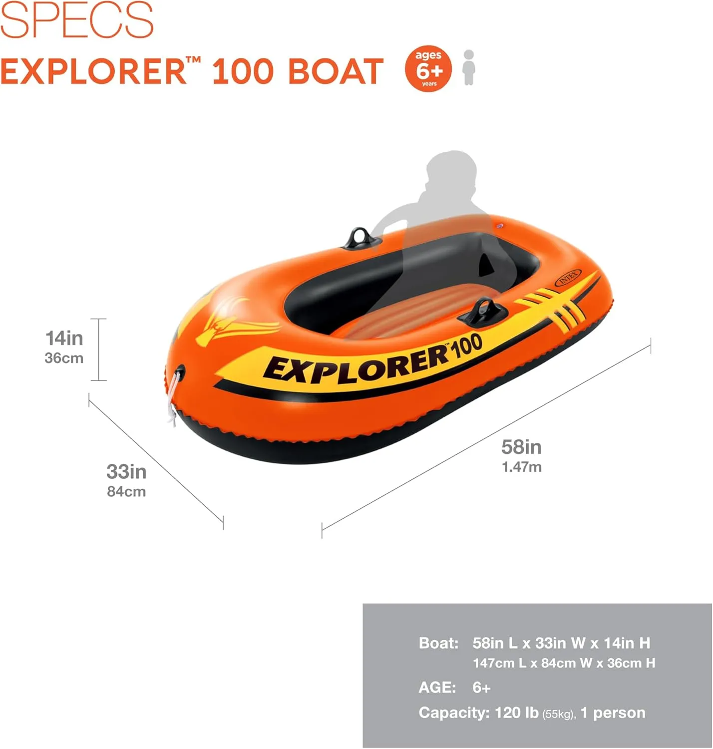 INTEX Explorer Inflatable Boat Series: Dual Air Chambers  Welded Oar Locks  Grab Handles  Bow Rope  Sporty Design