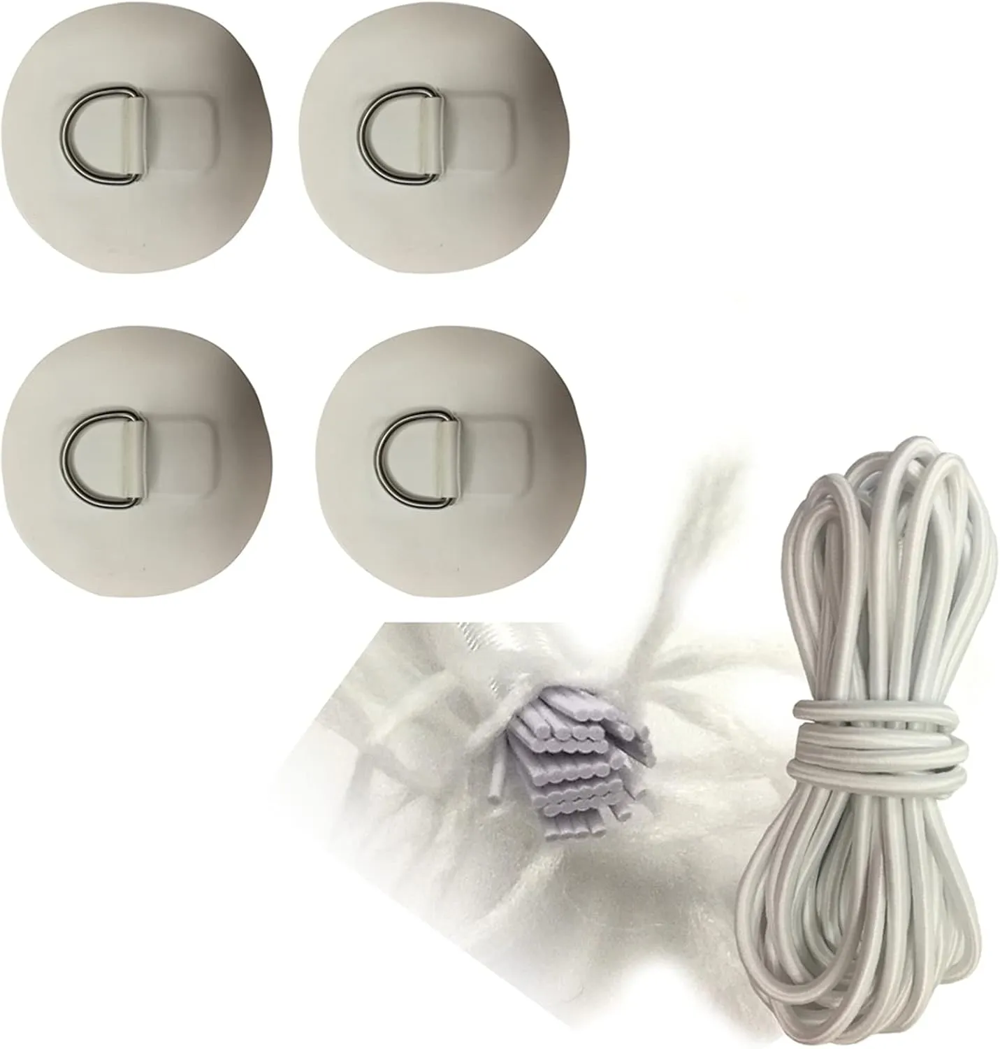 Kayak Inflatable Boat Stand Up Paddleboard SUP Bungee Deck Rigging Kit Steel D Ring PVC Pad Patch with Elastic Bungee Shock Cord Rope (Color : White Rope White D)