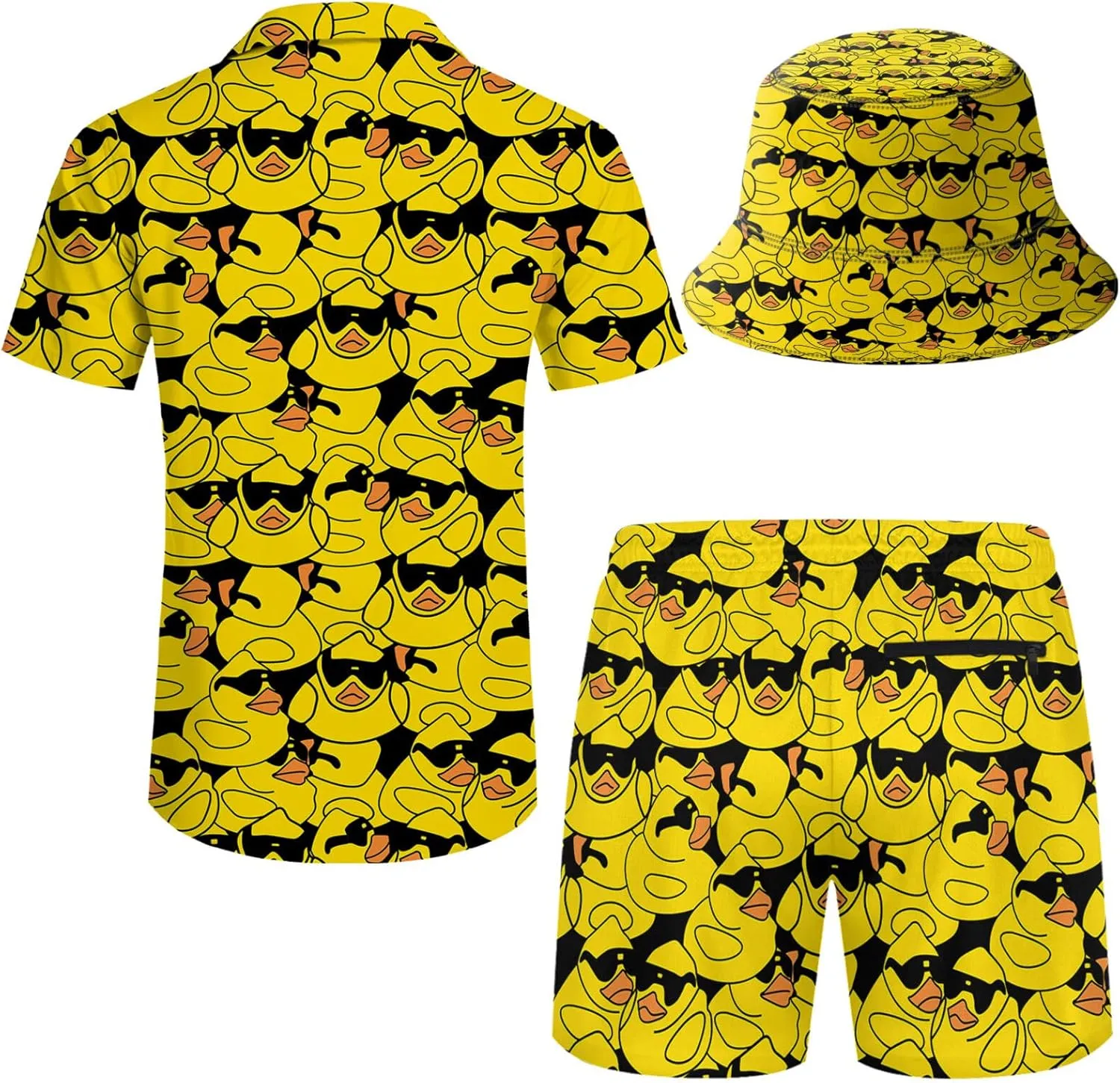 Mens 2 Piece Tracksuit Hawaiian Button Down Shirt and Compression Liner Shorts Sets with Bucket Hats