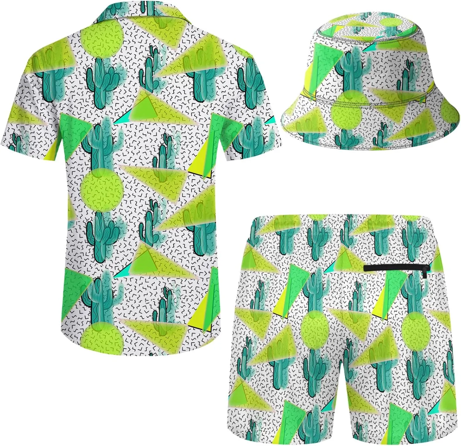Mens 2 Piece Tracksuit Hawaiian Button Down Shirt and Compression Liner Shorts Sets with Bucket Hats
