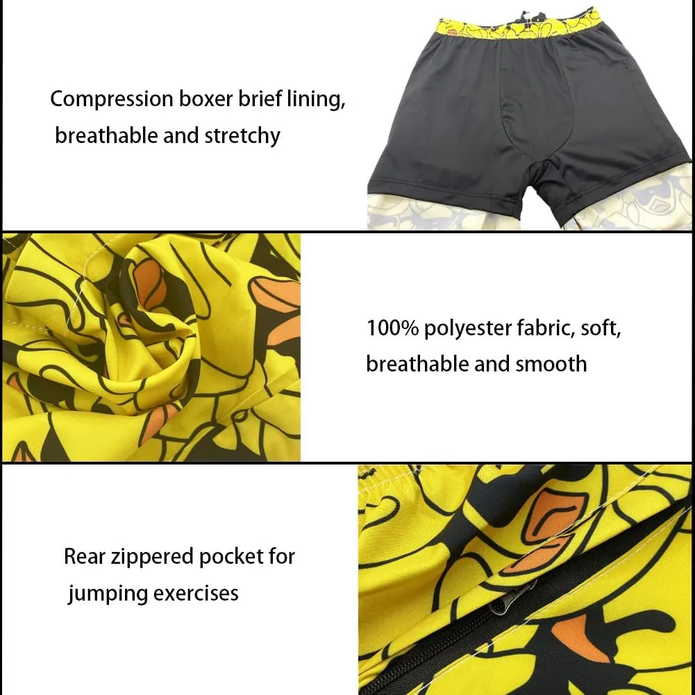 Mens 2 Piece Tracksuit Hawaiian Button Down Shirt and Compression Liner Shorts Sets with Bucket Hats