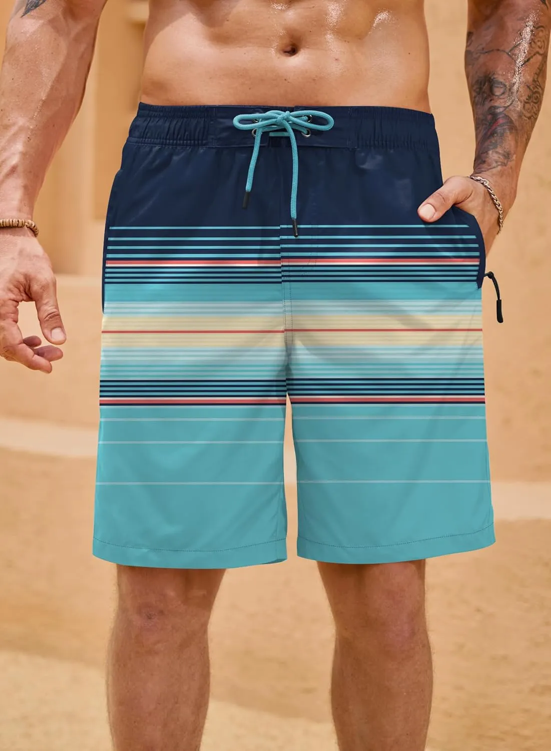 Mens Swim Trunk 9" Inseam Quick Dry Board Short Hawaiian Beach Shorts with Zipper Pockets (S-XXL)