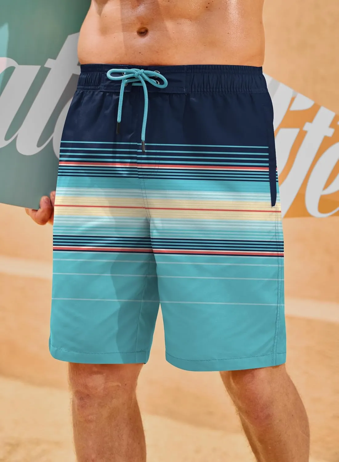 Mens Swim Trunk 9" Inseam Quick Dry Board Short Hawaiian Beach Shorts with Zipper Pockets (S-XXL)