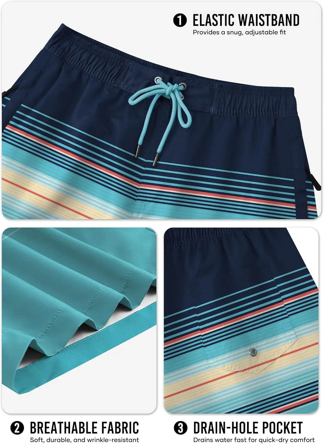 Mens Swim Trunk 9" Inseam Quick Dry Board Short Hawaiian Beach Shorts with Zipper Pockets (S-XXL)