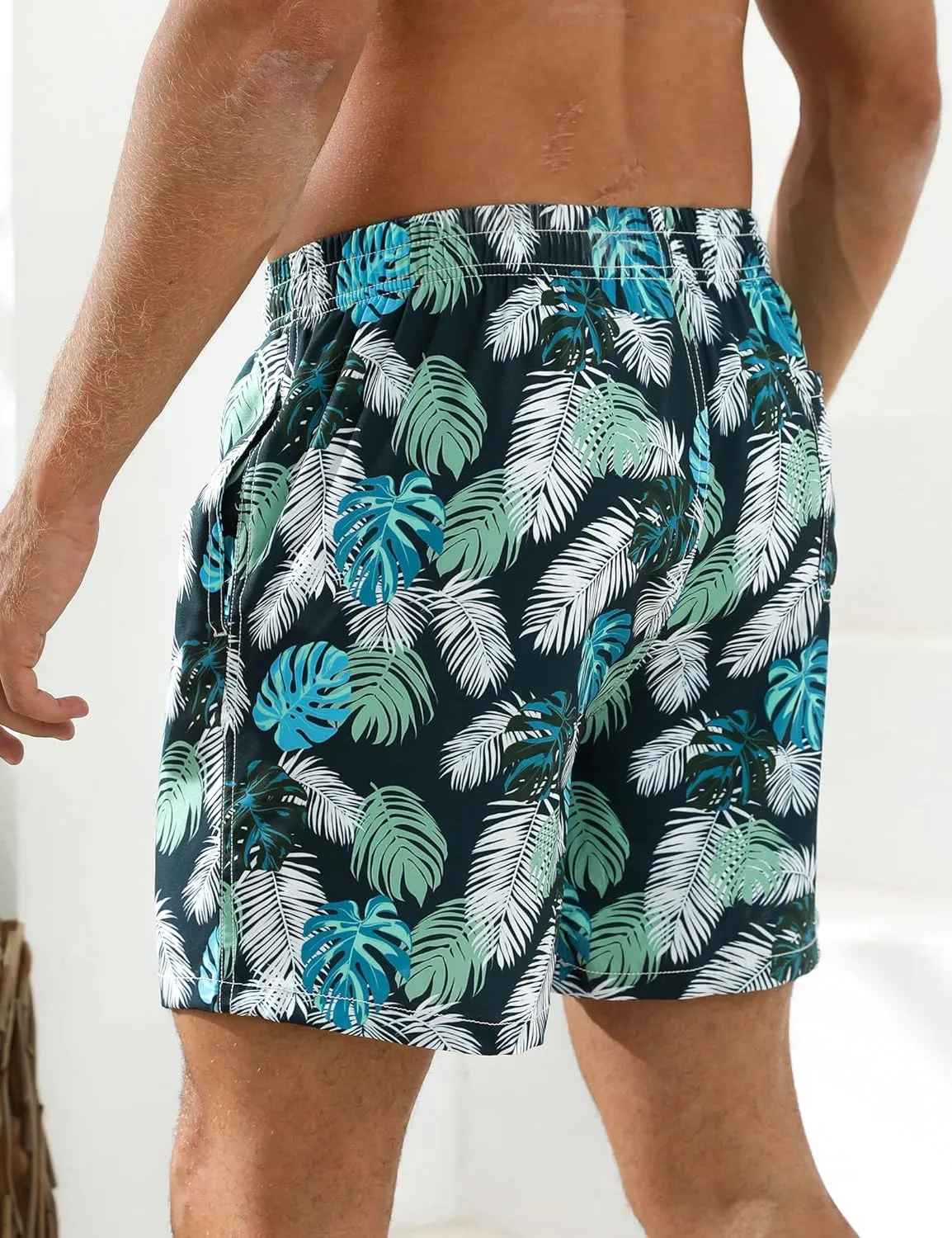 Mens Swim Trunks with Compression Liner Bathing Suits 2 Pack Quick Dry Stretch Beach Shorts 7 inch Inseam Swimwear