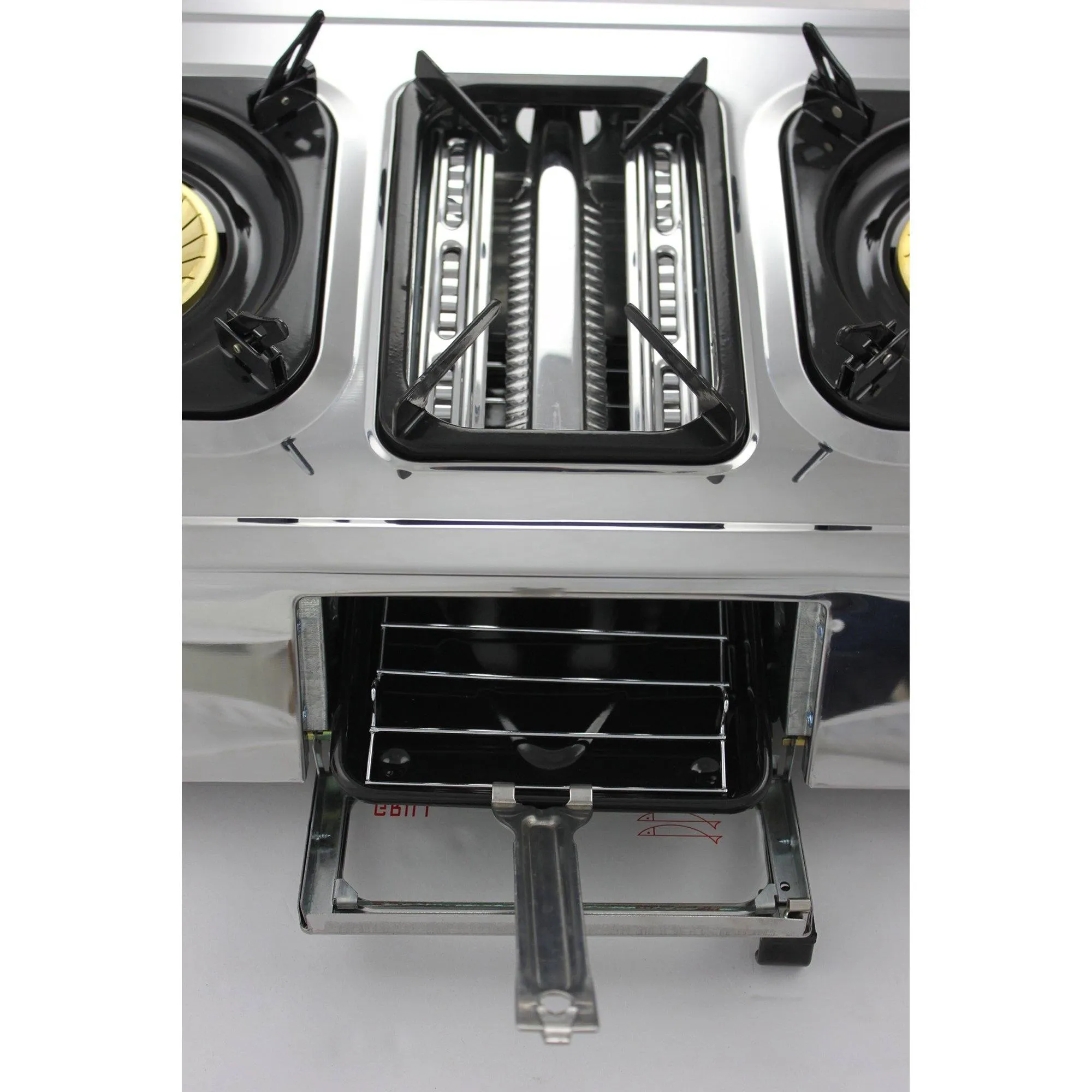 NJ GC-87 Camping Stainless Steel Gas Stove 3 Burners with Grill & Oven 9.7kW
