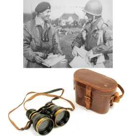Original British WWII Husun Pilot 6E-338 Night Use Binoculars in Original Case