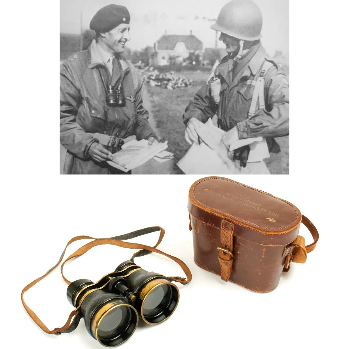 Original British WWII Husun Pilot 6E-338 Night Use Binoculars in Original Case