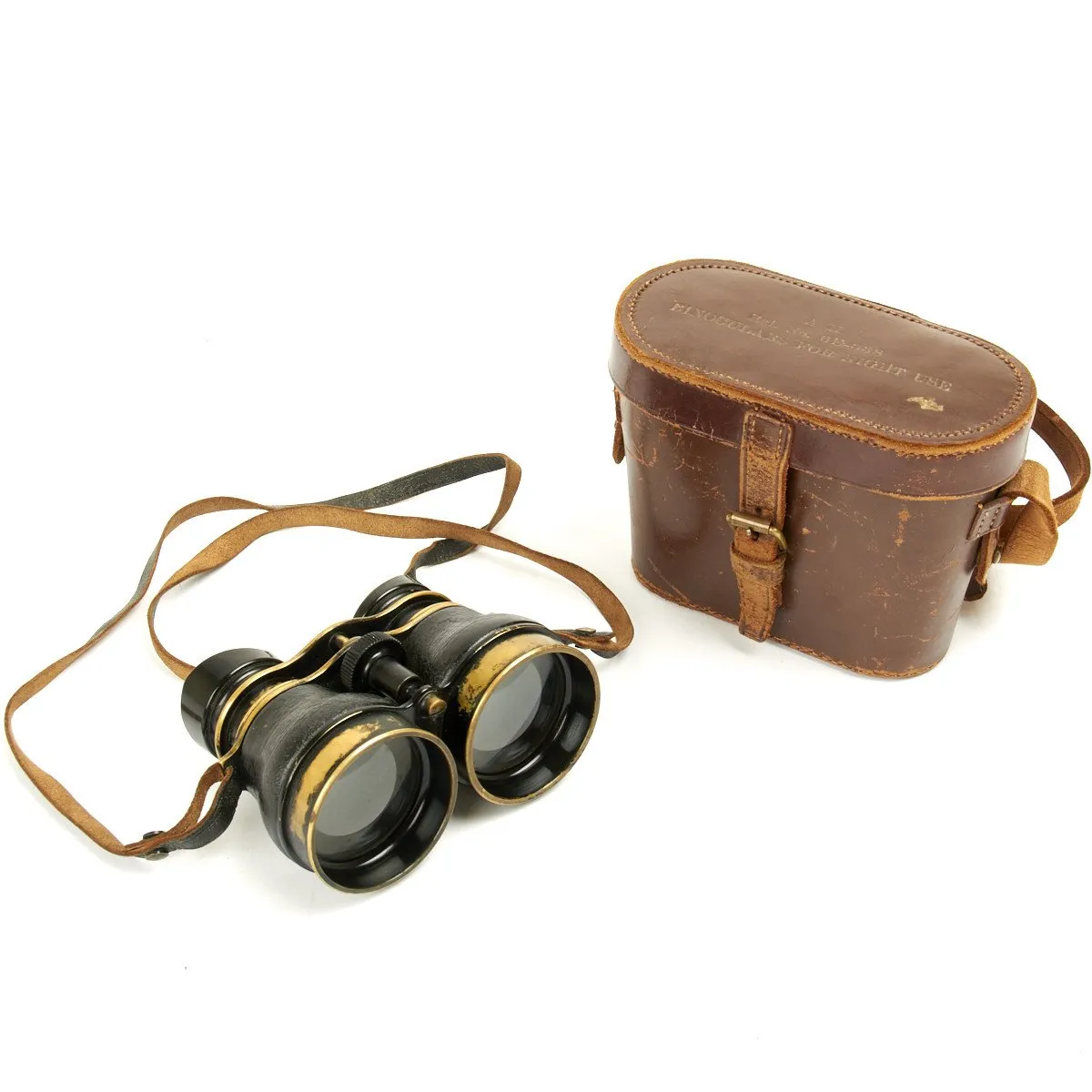 Original British WWII Husun Pilot 6E-338 Night Use Binoculars in Original Case