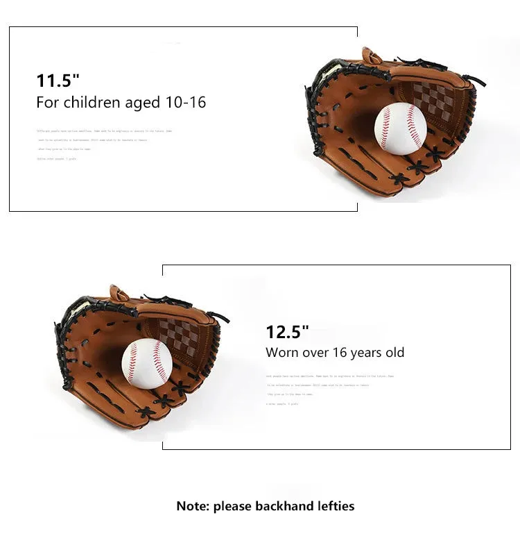 Outdoor Sport Baseball Glove Softball Practice Equipment Size 9.5/10.5/11.5/12.5 Left Hand For Kids/Adults Man Woman Training