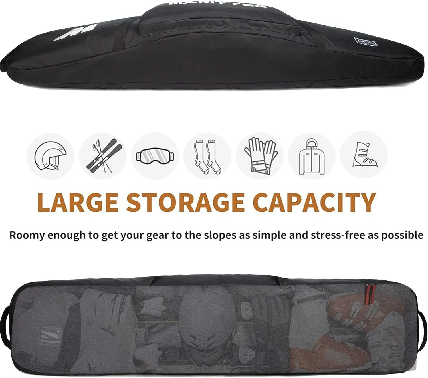 Padded Snowboard Bag- Perfect for Air Plane Travel for Snowboard, Goggles, Gloves, Ski Outdoor Camping,Available Length in 155cm 165cm.