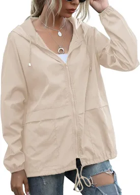 PESION Women's Waterproof Raincoat Lightweight Rain Jacket Hooded Windbreaker with Pocket for Outdoor