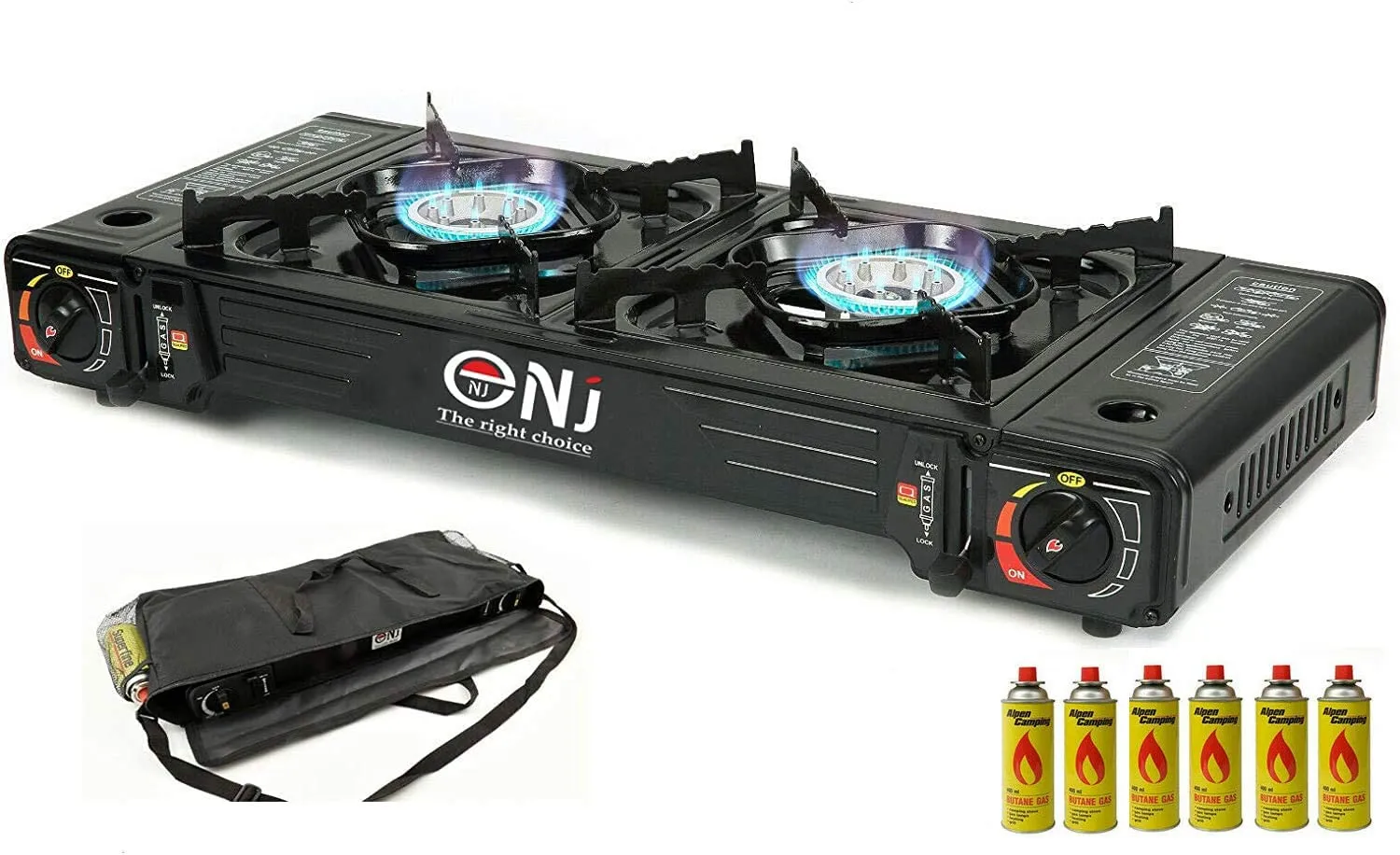 Portable 2 Burner Camping Gas Stove Butane BBQ Outdoor Cooker Carry Bag