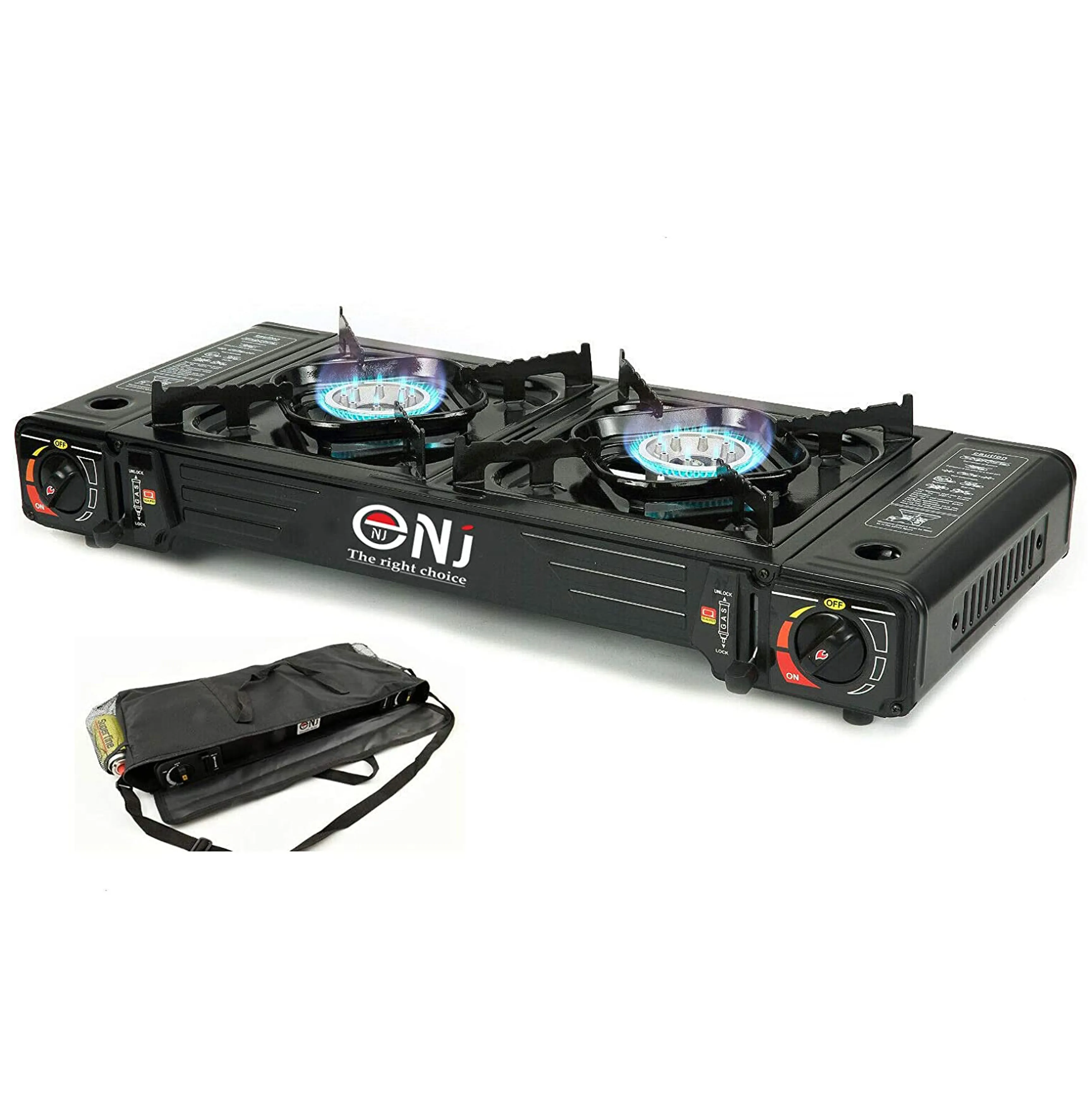 Portable 2 Burner Camping Gas Stove Butane BBQ Outdoor Cooker Carry Bag