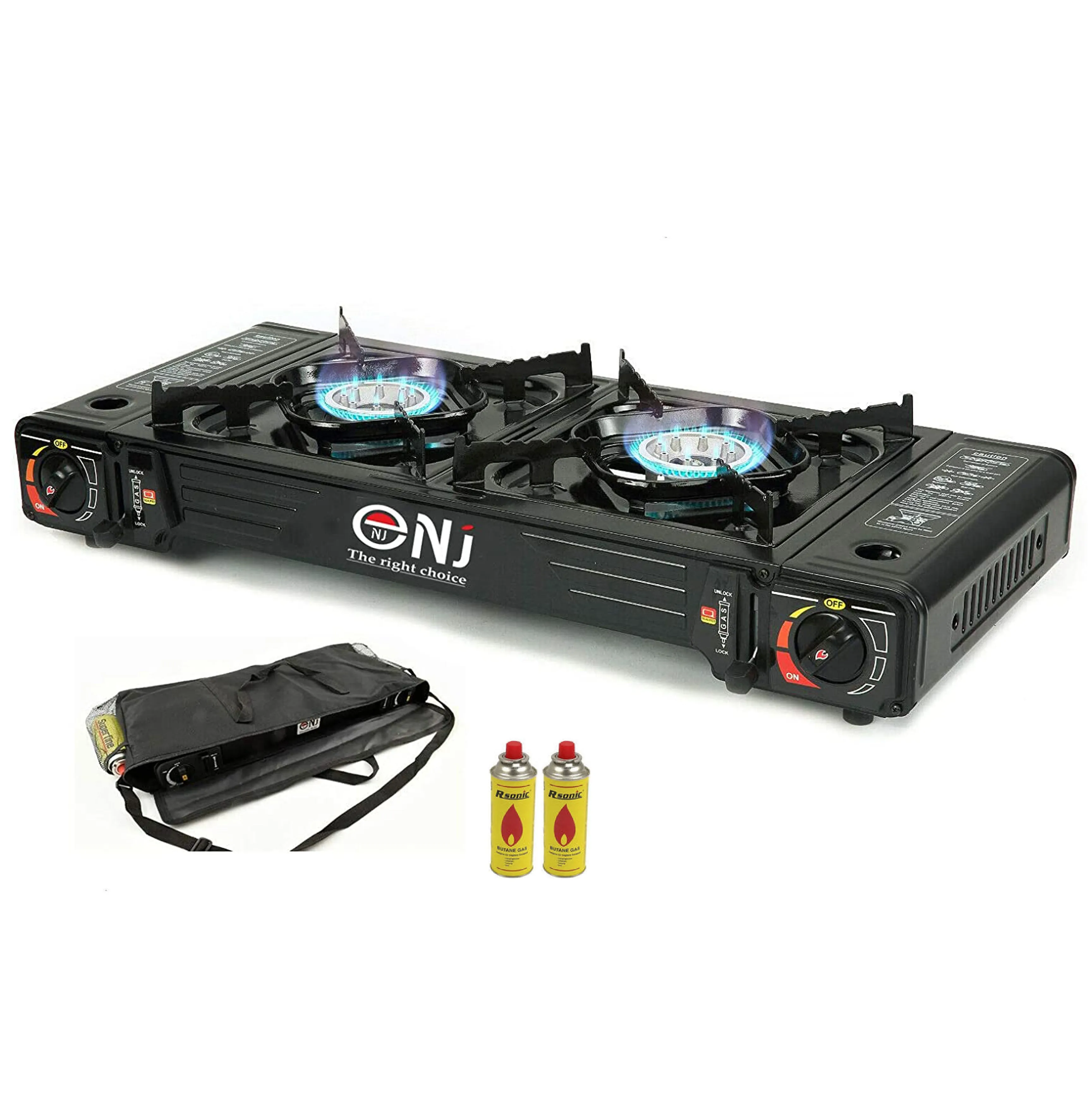 Portable 2 Burner Camping Gas Stove Butane BBQ Outdoor Cooker Carry Bag