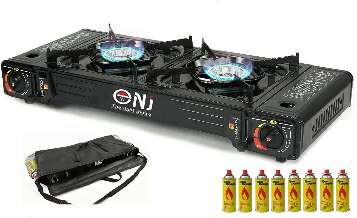 Portable 2 Burner Camping Gas Stove Butane BBQ Outdoor Cooker Carry Bag