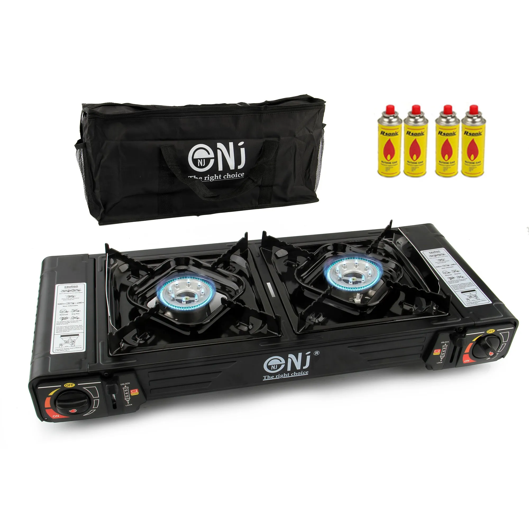 Portable 2 Burner Camping Gas Stove Butane BBQ Outdoor Cooker Carry Bag