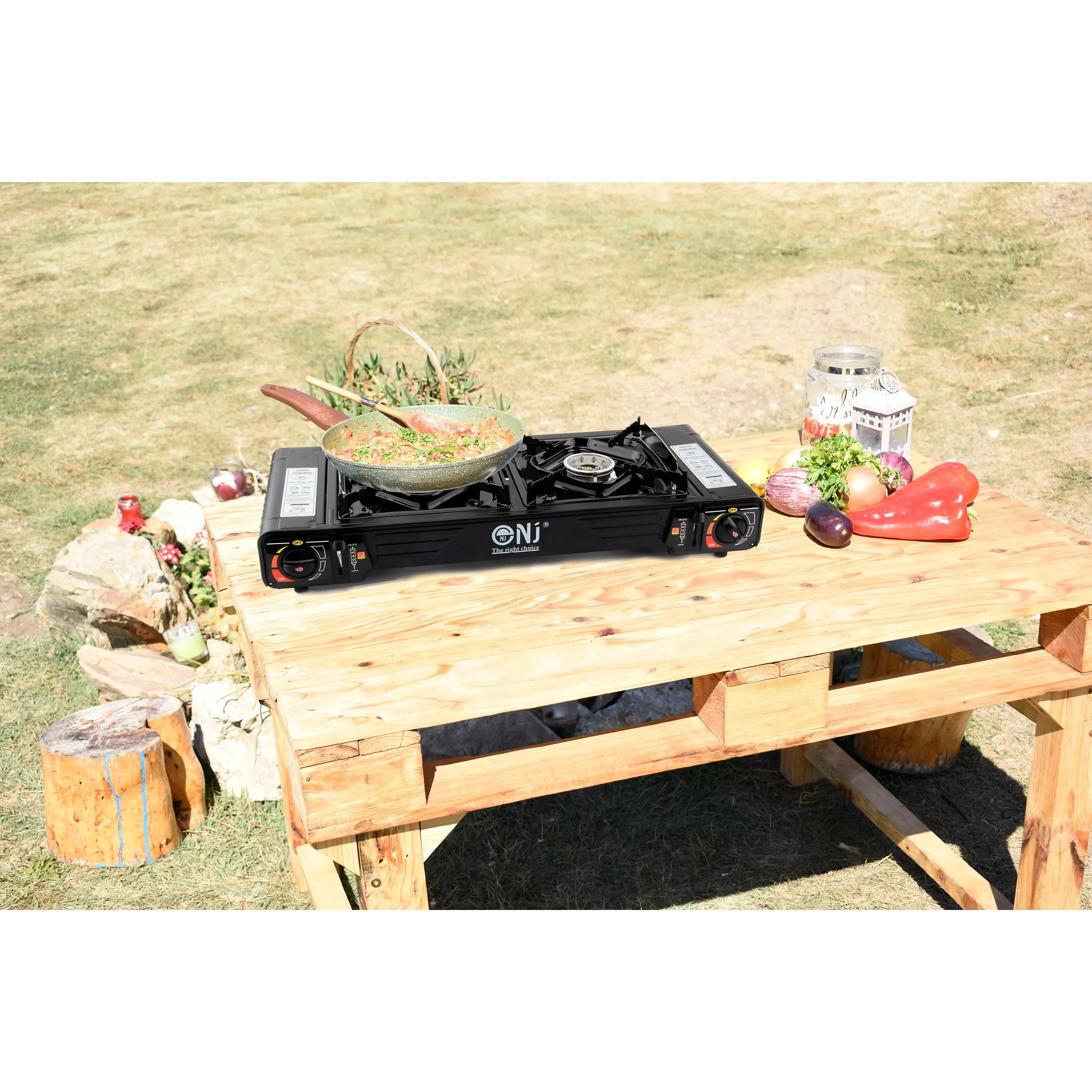 Portable 2 Burner Camping Gas Stove Butane BBQ Outdoor Cooker Carry Bag