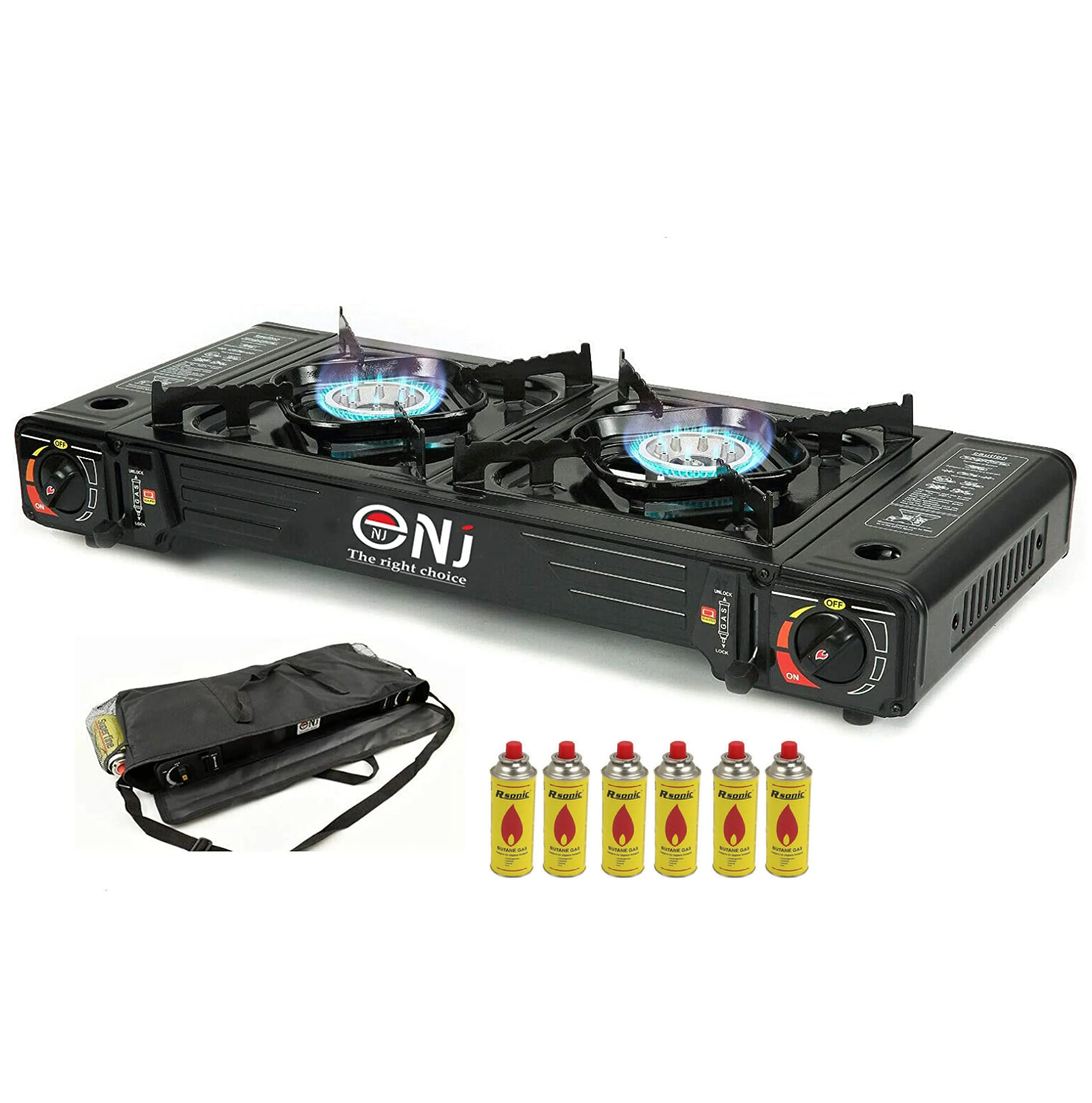 Portable 2 Burner Camping Gas Stove Butane BBQ Outdoor Cooker Carry Bag