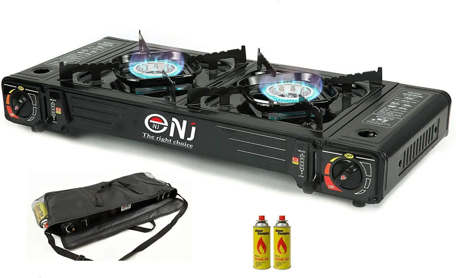 Portable 2 Burner Camping Gas Stove Butane BBQ Outdoor Cooker Carry Bag