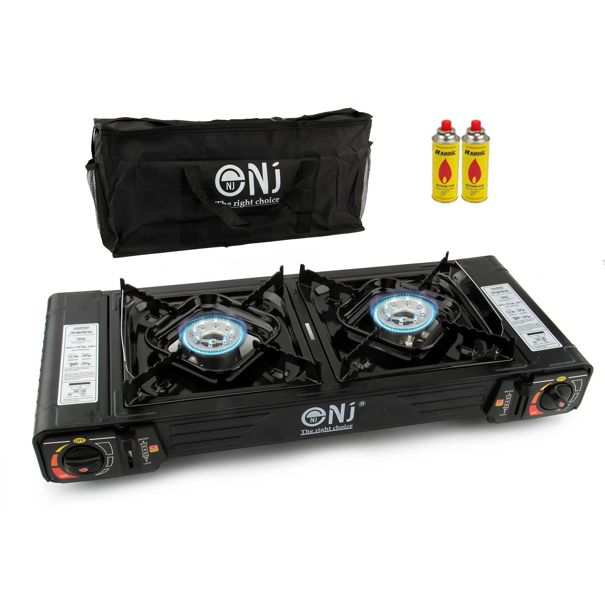 Portable 2 Burner Camping Gas Stove Butane BBQ Outdoor Cooker Carry Bag