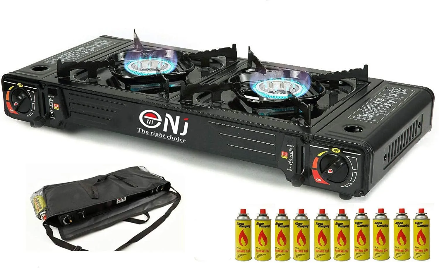 Portable 2 Burner Camping Gas Stove Butane BBQ Outdoor Cooker Carry Bag
